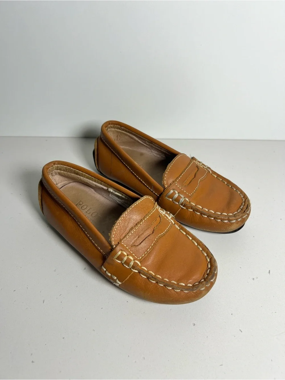 Polo Ralph Lauren Kids Size 9 Brown Leather Driving Loafers Moccasins